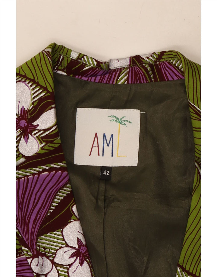 Vintage mujer 1 botón Blazer chaqueta IT 42 algodón floral verde medio