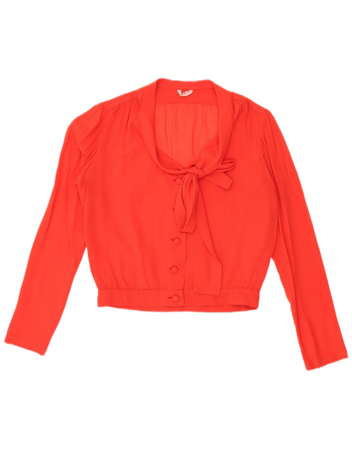 VINTAGE Mujer Corbata Delantera Ver a través de Camisa Blusa Reino Unido 16 Rojo Grande