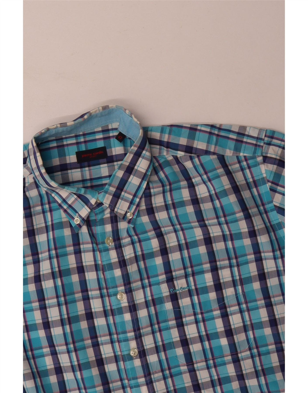 PIERRE CARDIN Camisa Hombre Talla 47 2XL Azul Cuadros