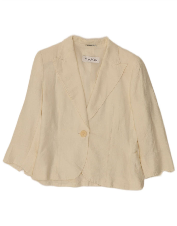 Max Mara Chaqueta tipo blazer de 3 botones y 1 botón para mujer Reino Unido 10 Small Off White Linen