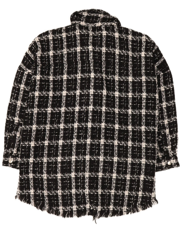 Zara Mujer Camisa Sobrecamisa Larga De Gran Tamaño UK 6 XS Black Check Acrílico