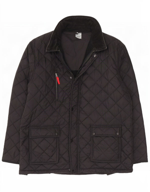Vintage hombres chaqueta acolchada Reino Unido 42 XL nylon negro