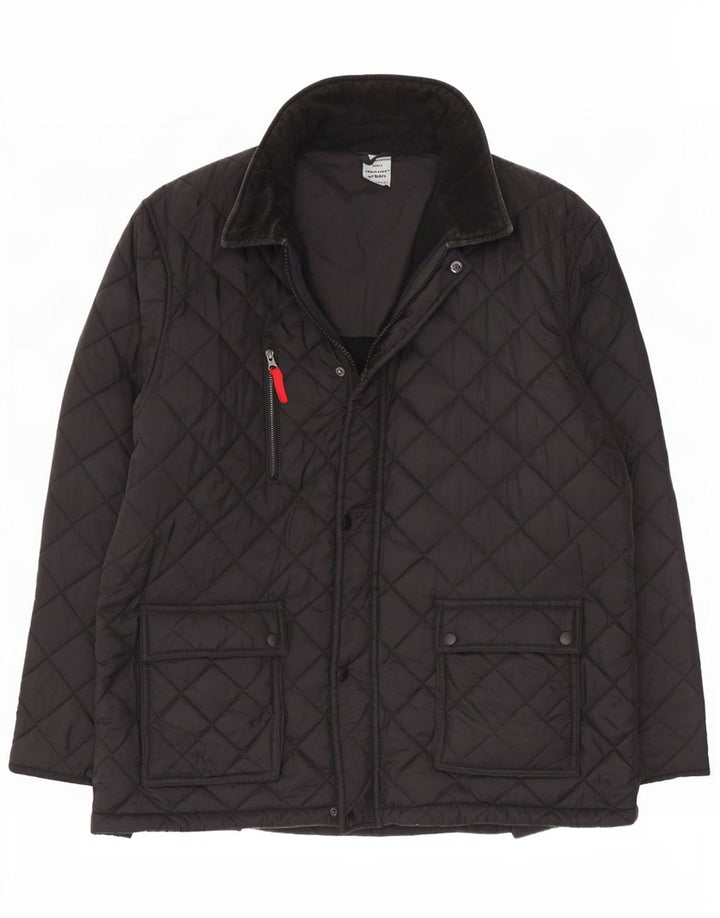 Vintage hombres chaqueta acolchada Reino Unido 42 XL nylon negro