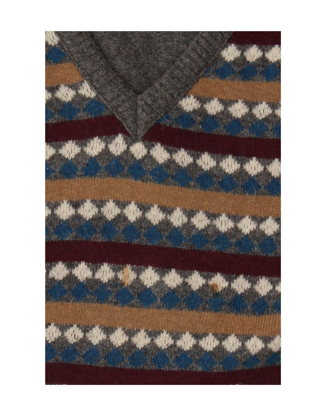 Carrera Jersey con cuello en V para hombre de lana a rayas gris grande