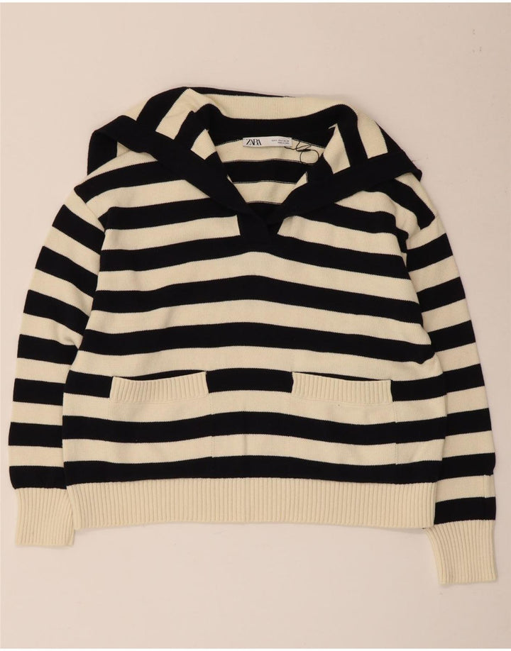 Zara Mujer Oversize Roll Neck Jumper Sweater UK 10 Small Negro Rayas
