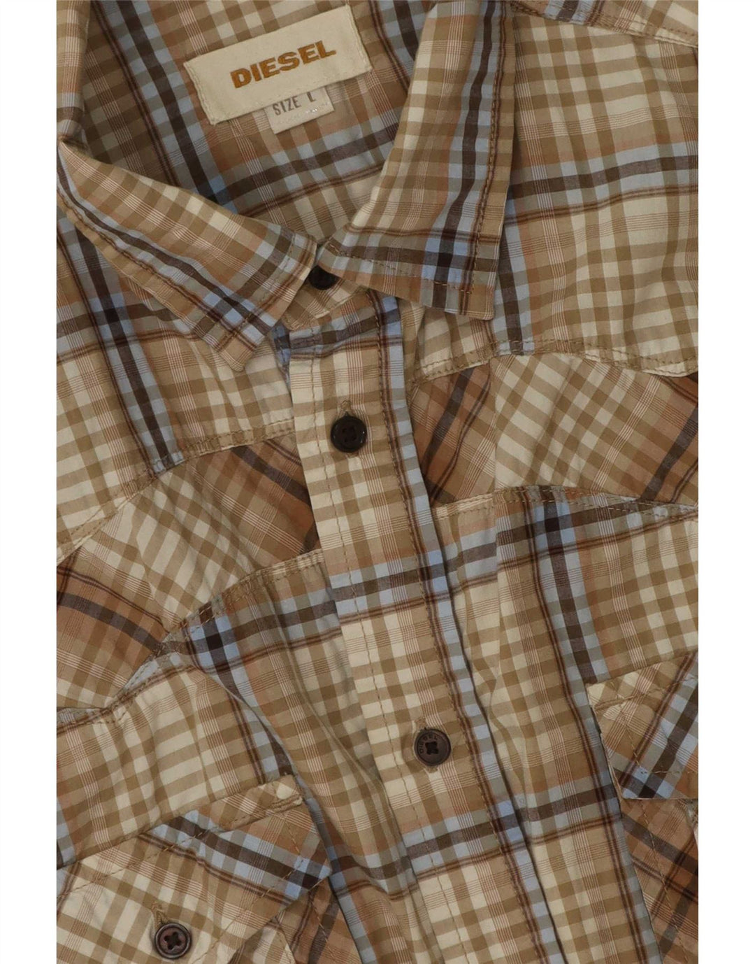 Camisa Diesel Hombre Cuadros Beige Grande