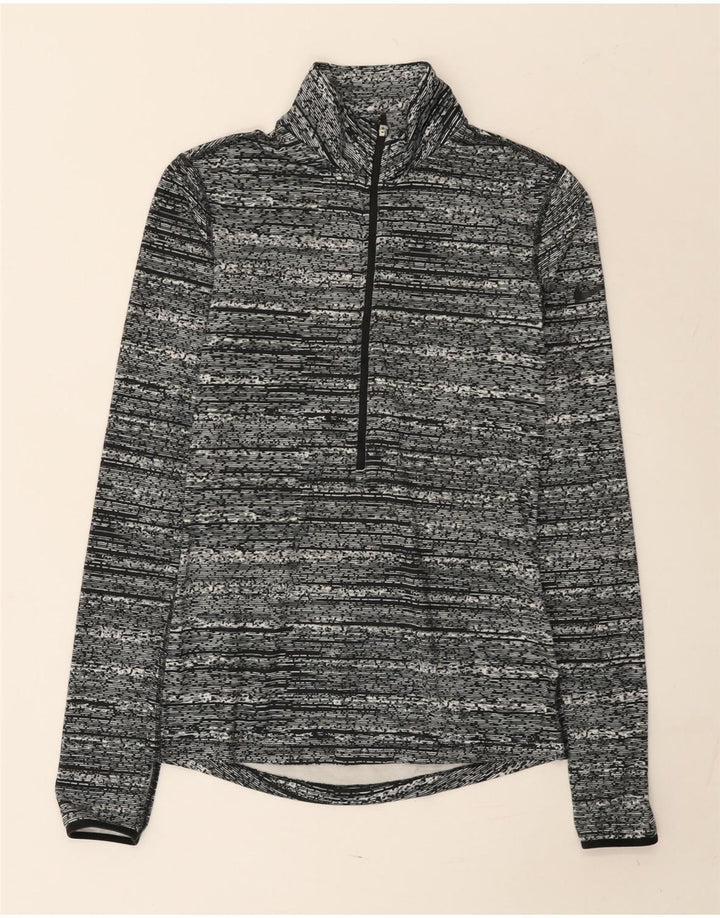 Nike - Camiseta con cuello y cremallera para hombre, manga larga, poliéster moteado gris pequeño