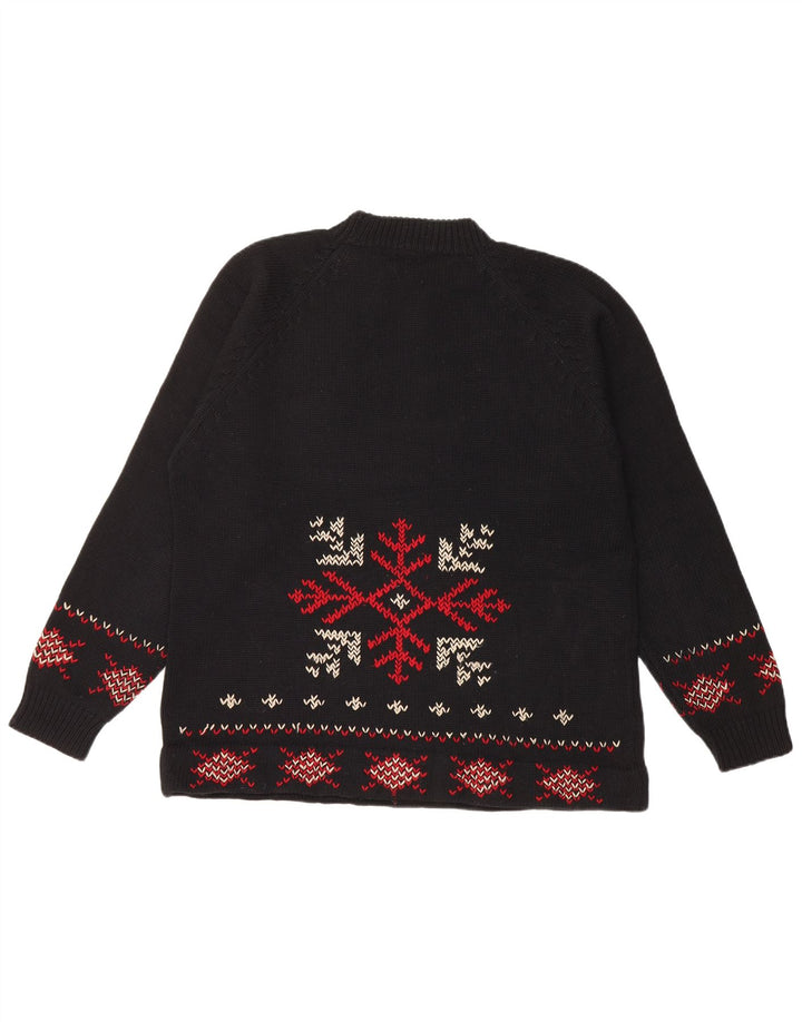 Vintage hombres tortuga cuello jumper suéter medio negro Fair Isle Navidad