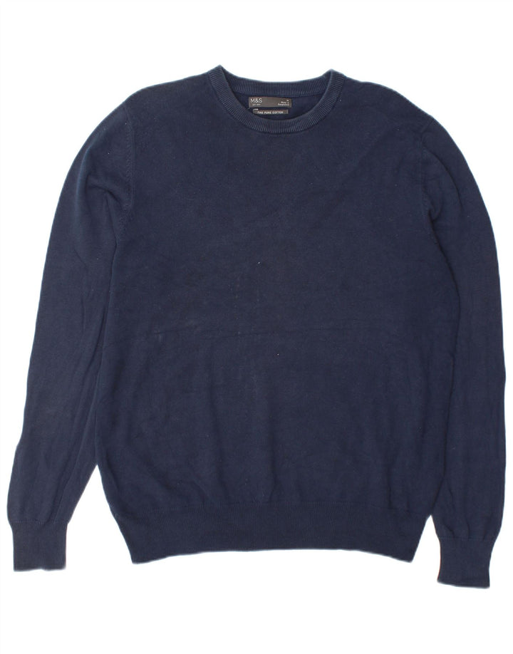 Marks & Spencer Jersey de cuello redondo para hombre de algodón azul marino mediano