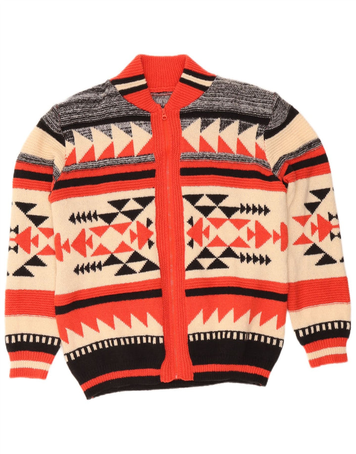 Vintage hombres Cardigan suéter grande multicolor geométrico poliéster