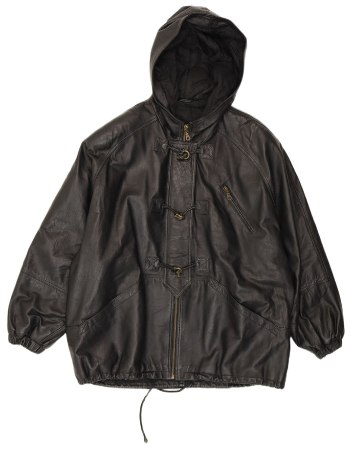 CONBIPEL Chaqueta de lona extragrande con capucha para mujer IT 42 Cuero negro mediano