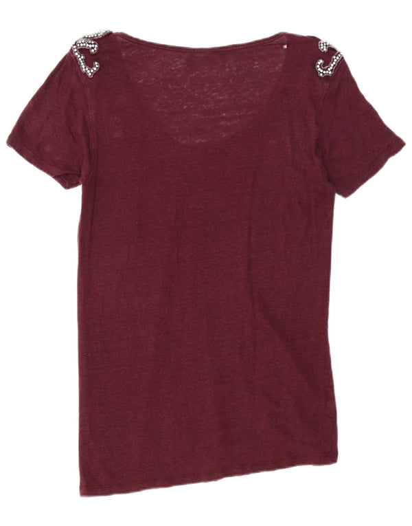 Zara Mujer Camiseta Top UK 44 Medium Borgoña