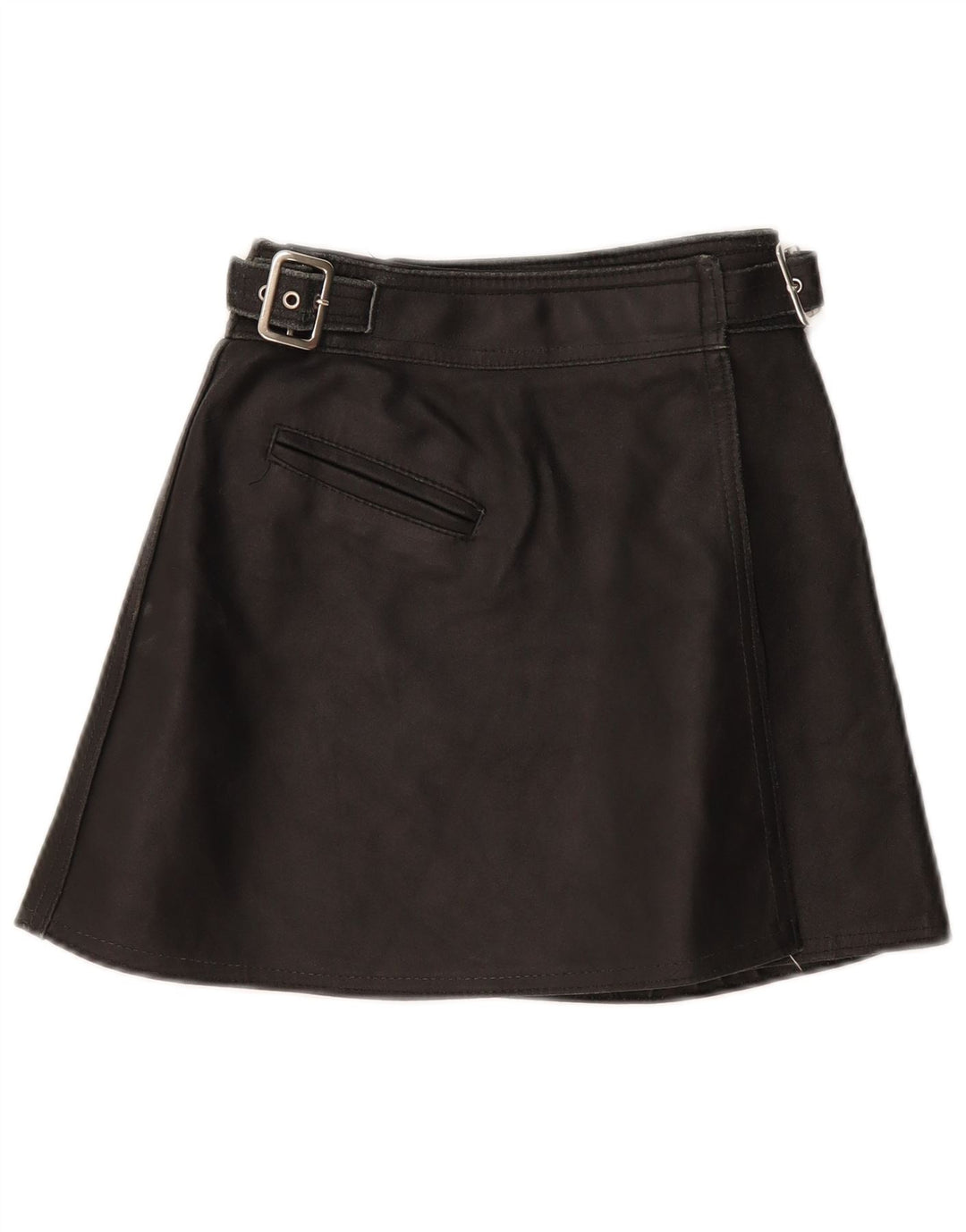 VINTAGE Falda de cuero cruzada para mujer W22 2XS Negro