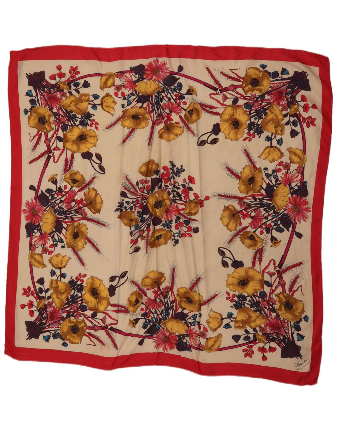 Gucci Bufanda Cuadrada Gráfica Para Mujer Talla Única Diseñador Floral Multicolor