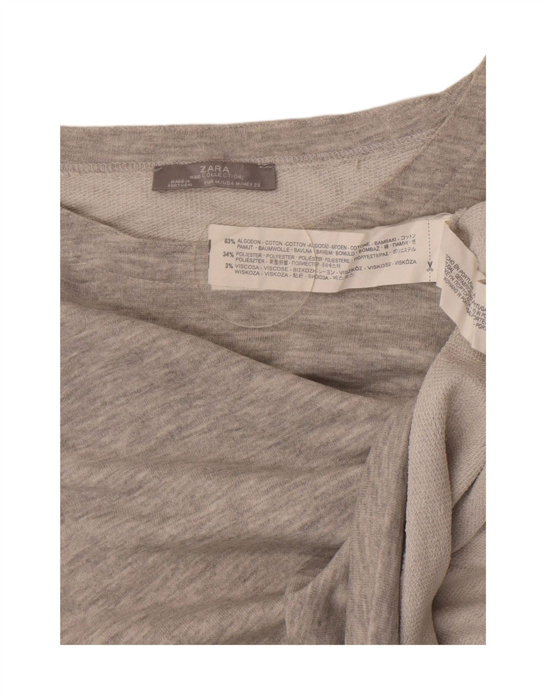 Zara Mujer Crop Sudadera Jumper UK 12 Algodón moteado gris medio