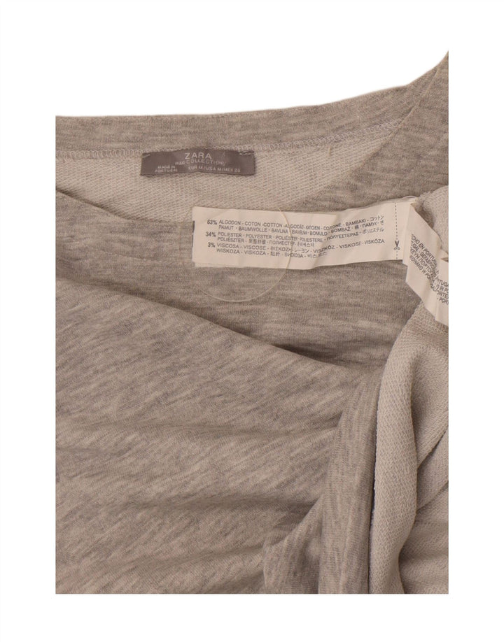 Zara Mujer Crop Sudadera Jumper UK 12 Algodón moteado gris medio