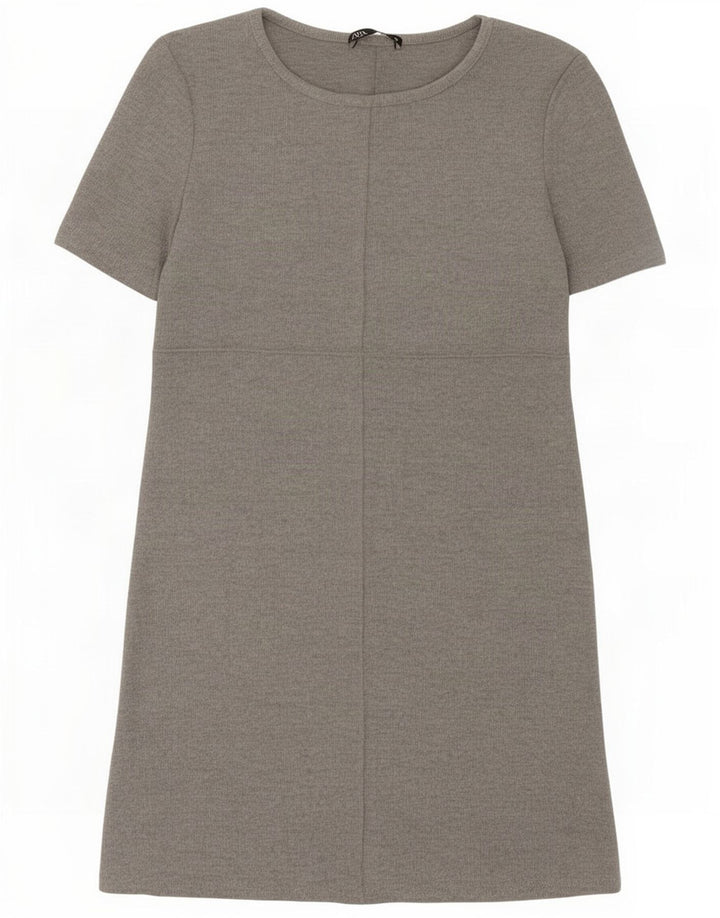 Zara Mujer Vestido Básico UK 8 Small Gris Poliéster