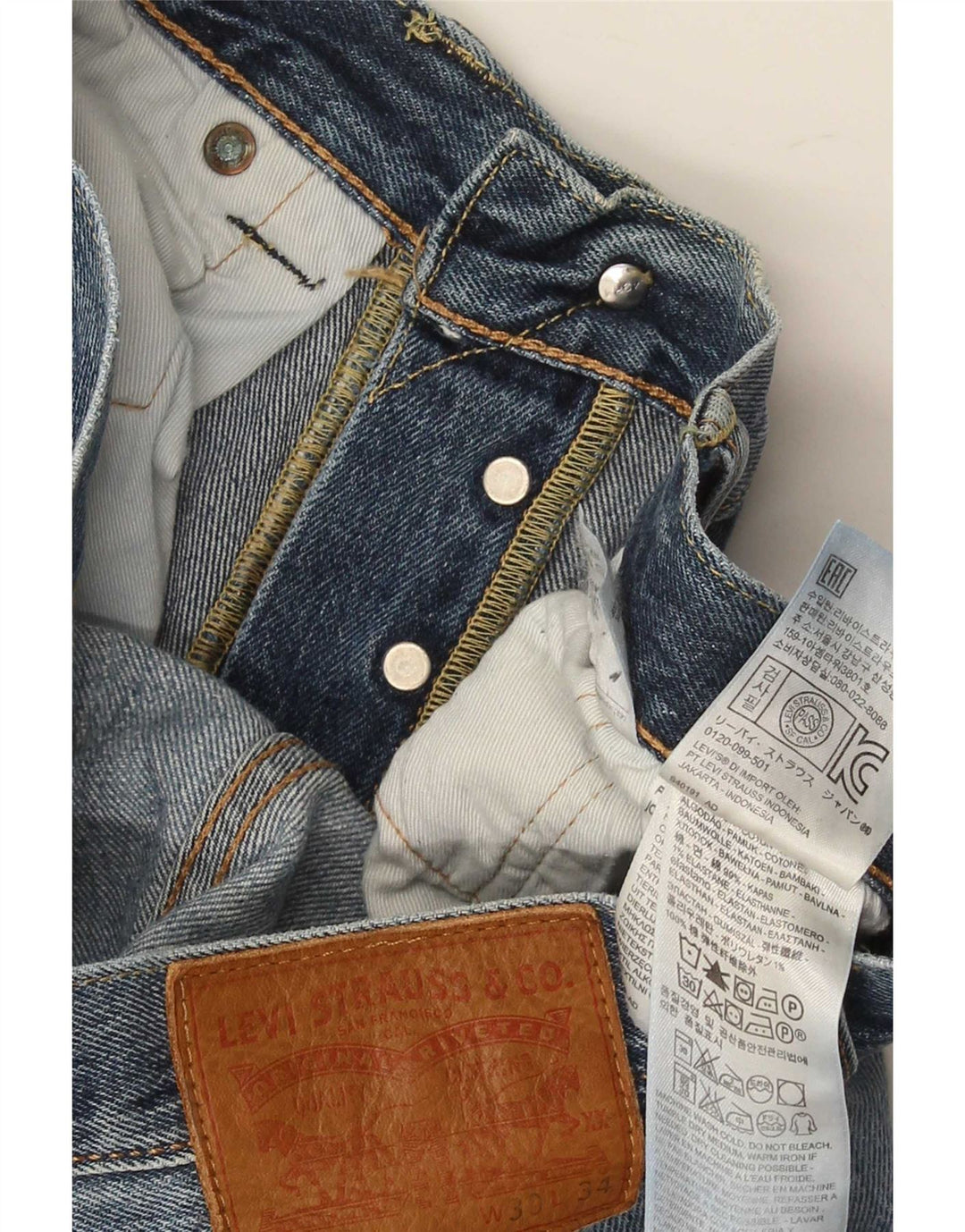 Levi's Jeans rectos desgastados 501 para hombre W30 L34 Algodón azul