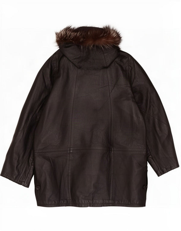 Abrigo vintage de cuero extragrande con capucha para mujer IT 42 Medium Black