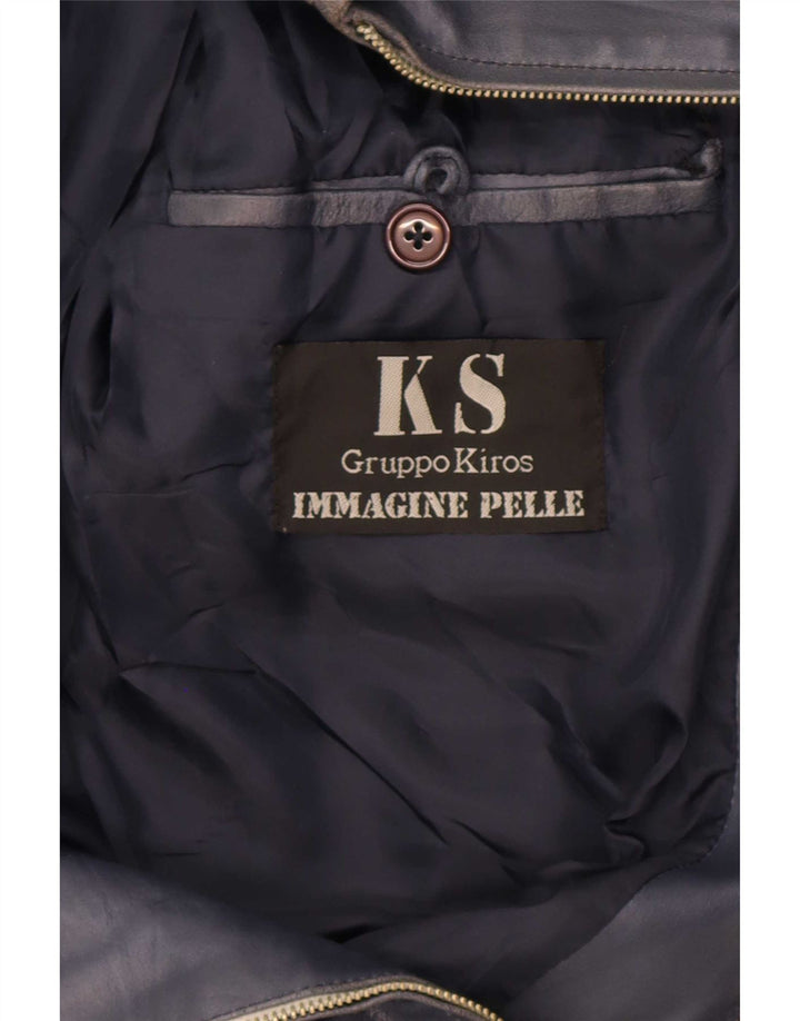 Kiros Chaqueta de cuero para hombre IT 52 XL Azul marino