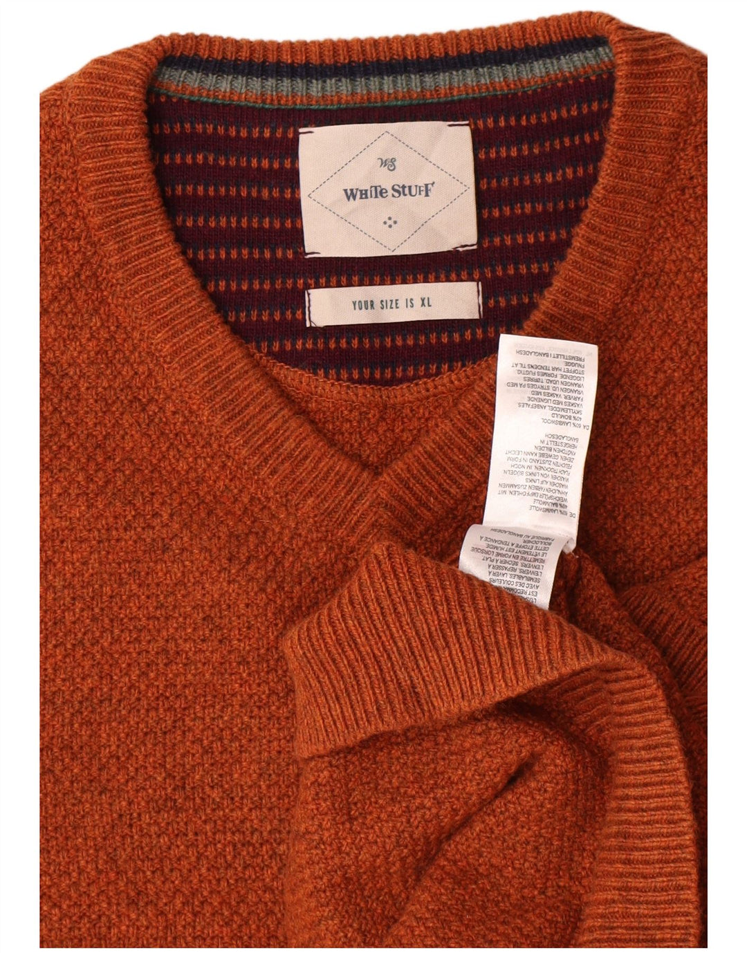 Jersey con cuello en V para hombre White Stuff XL Lana naranja