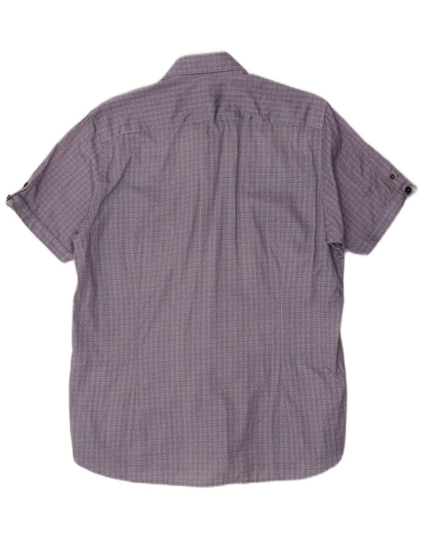 Ted Baker Camisa de manga corta para hombre Talla 4 Grande Algodón geométrico azul marino