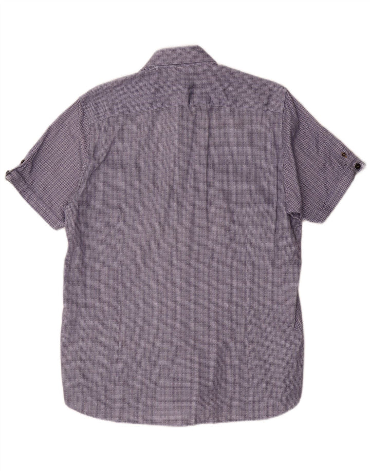Ted Baker Camisa de manga corta para hombre Talla 4 Grande Algodón geométrico azul marino