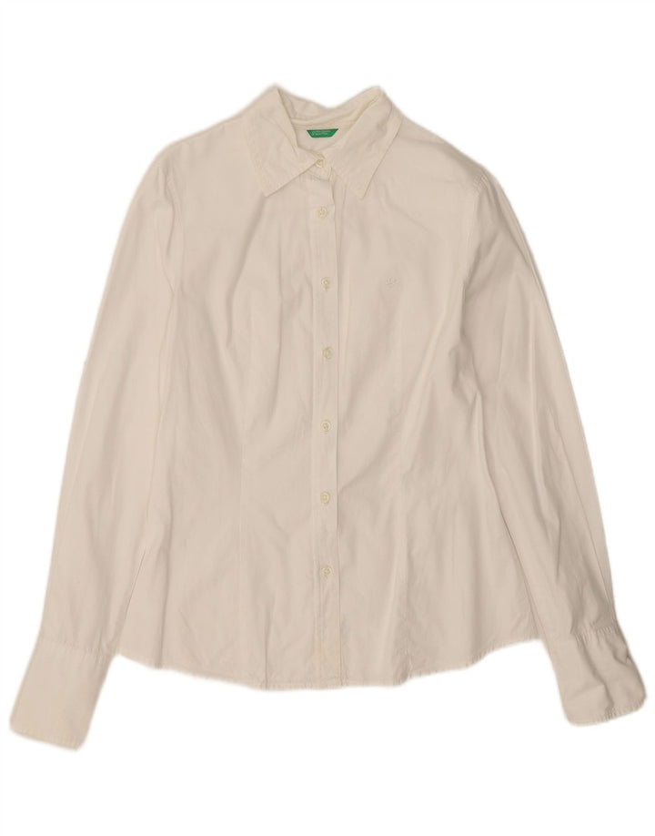 Camisa Benetton Mujer ES 40 Pequeña Algodón Blanco