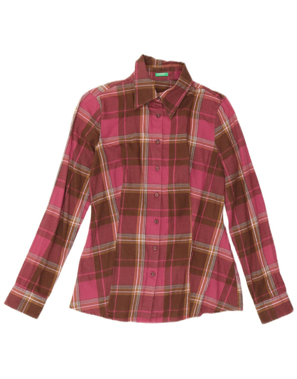 Benetton Camisa De Franela Mujer ES 40 Small Borgoña Cuadros