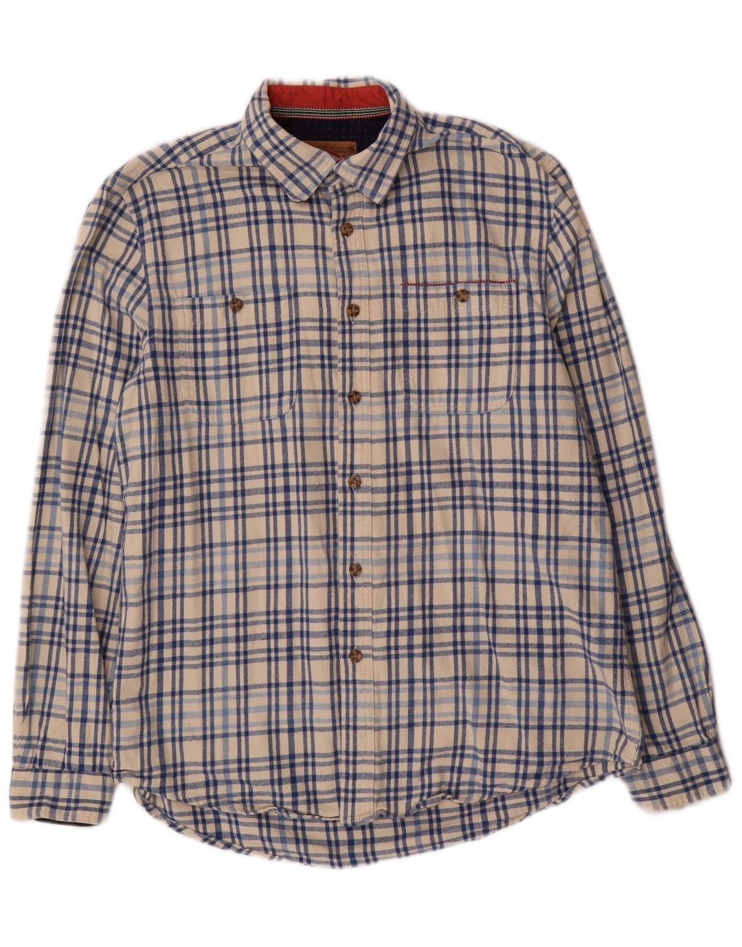 Camisa de franela Boston para hombre de algodón a cuadros blanco roto grande