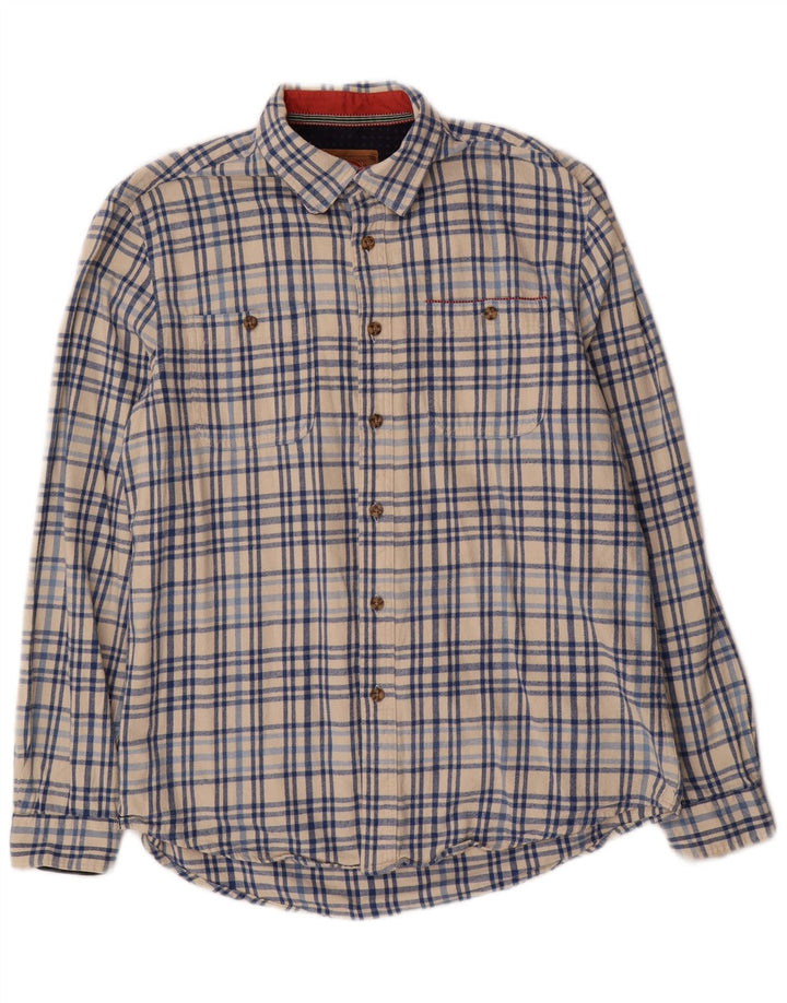Camisa de franela Boston para hombre de algodón a cuadros blanco roto grande