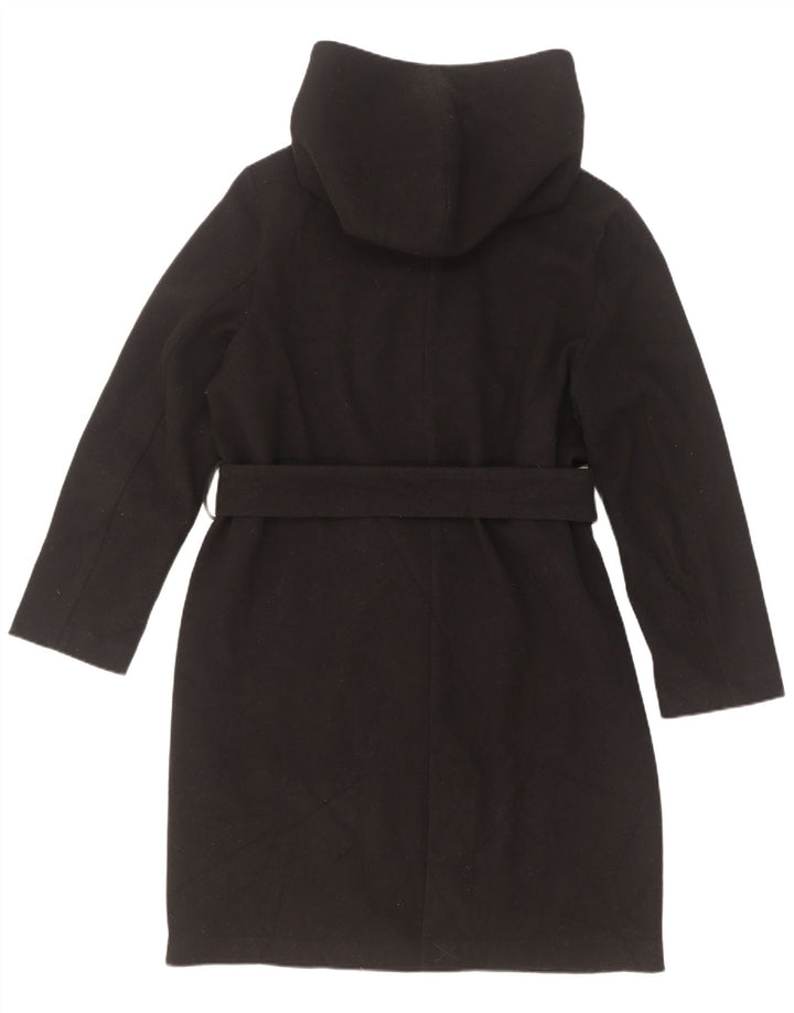 Zara Mujer Abrigo Cruzado Con Capucha UK 44 Poliéster Negro Mediano