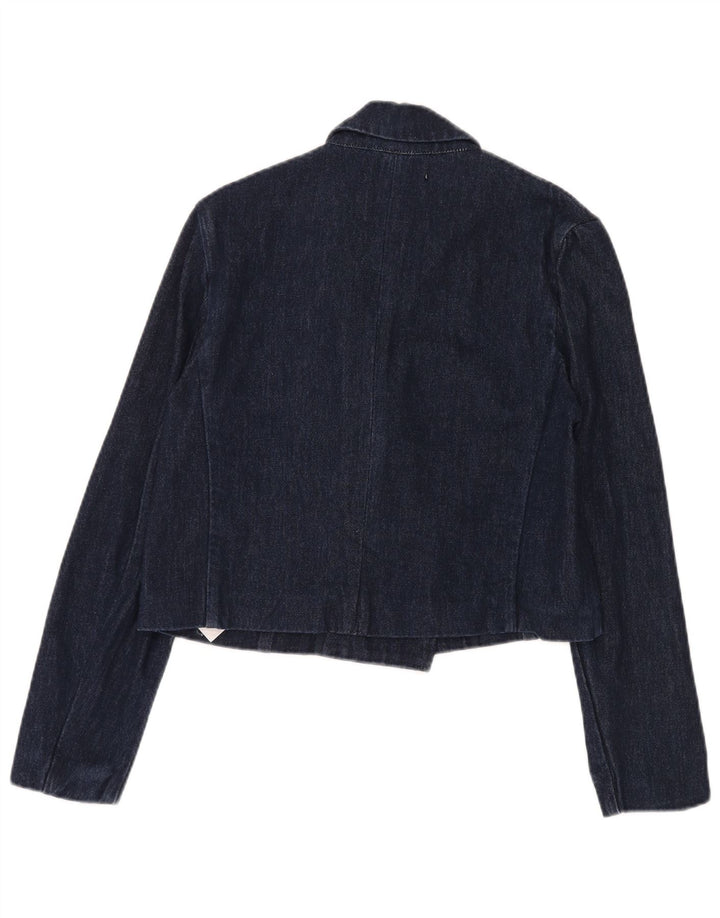 Zara Mujer Crop Chaqueta Americana De Mezclilla Con Doble Botonadura UK 10 Small Azul Marino