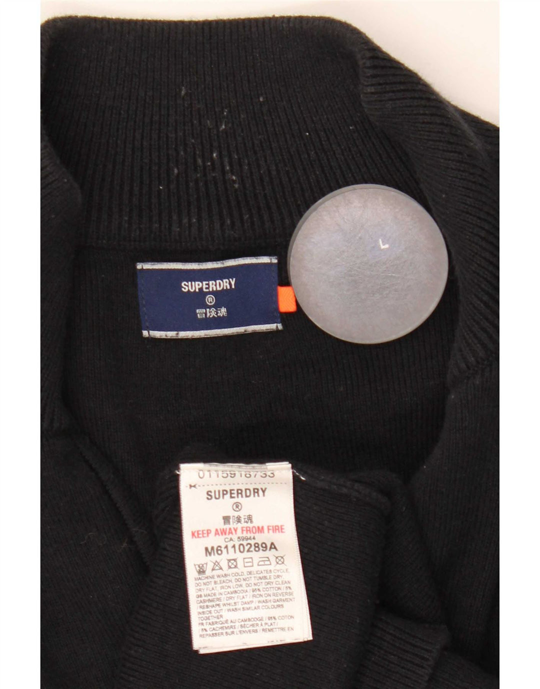 Superdry Jersey con cuello y cremallera para hombre, talla grande, algodón negro