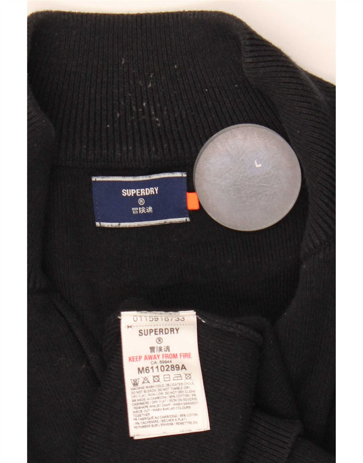 Superdry Jersey con cuello y cremallera para hombre, talla grande, algodón negro