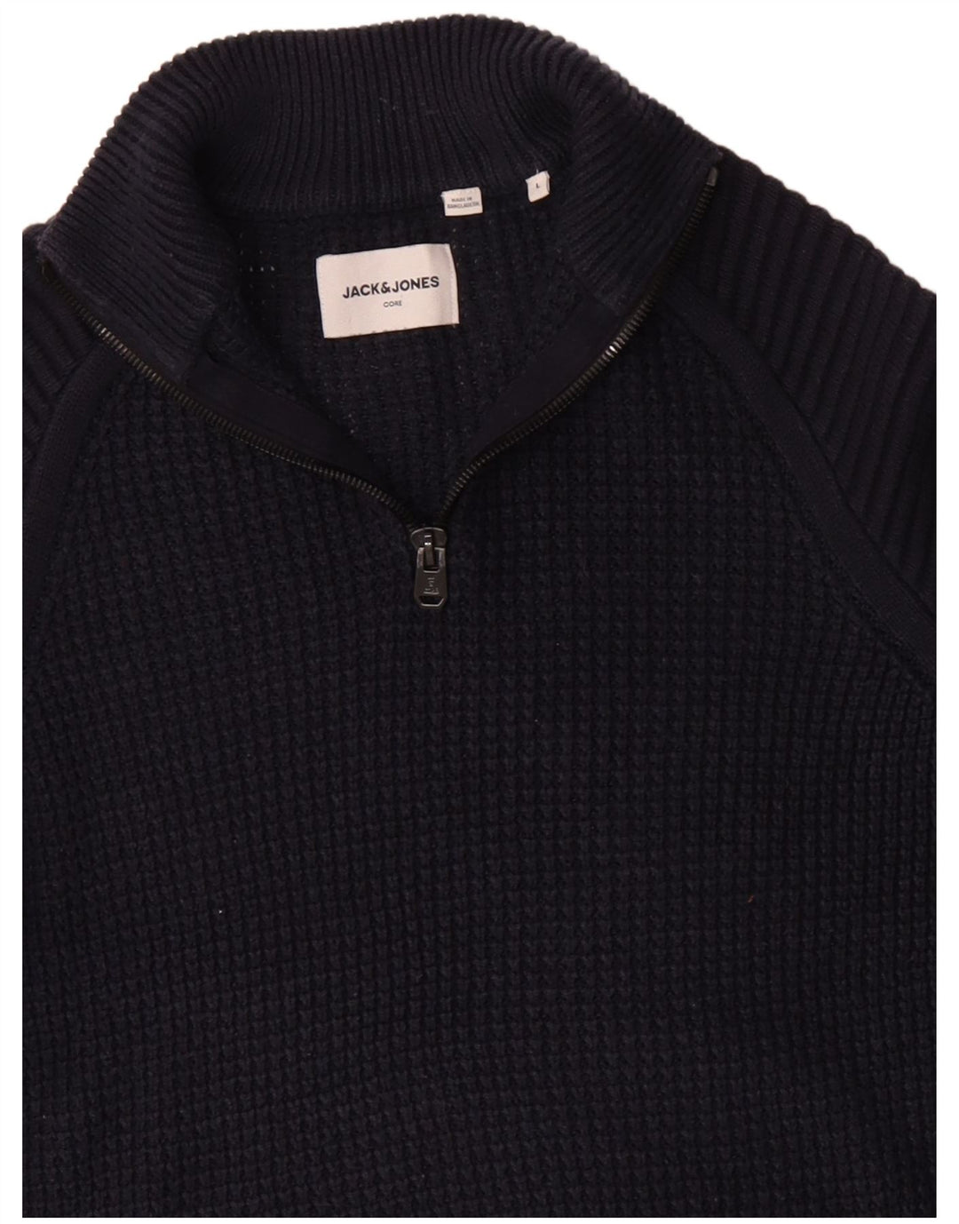 JACK & JONES Jersey con cuello y cremallera para hombre, talla grande, algodón azul marino