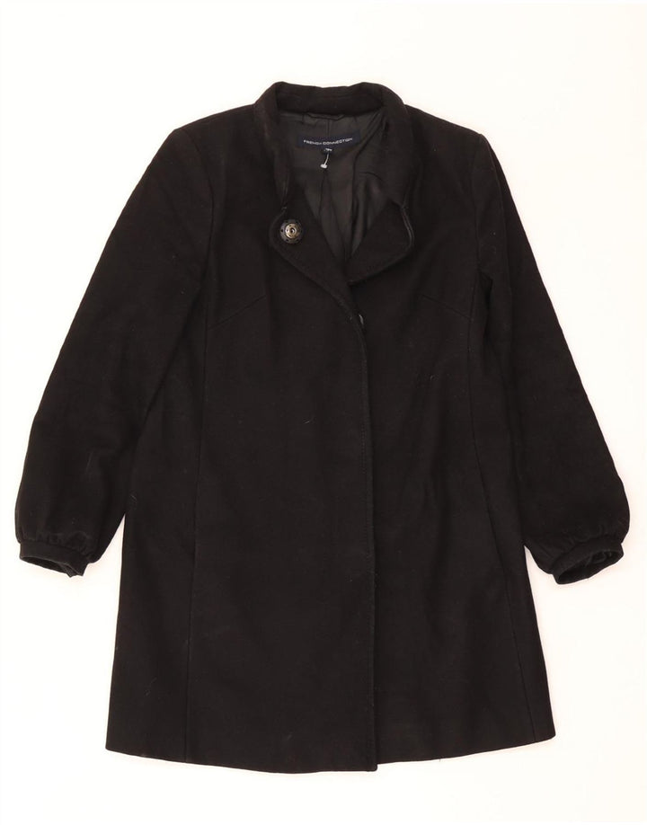 French Connection Abrigo extragrande para mujer UK 8 Small Lana virgen negra
