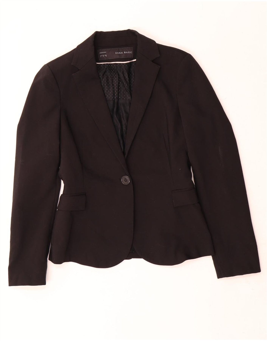 Zara Mujer Chaqueta Blazer De 1 Botón UK 10 Small Poliéster Negro