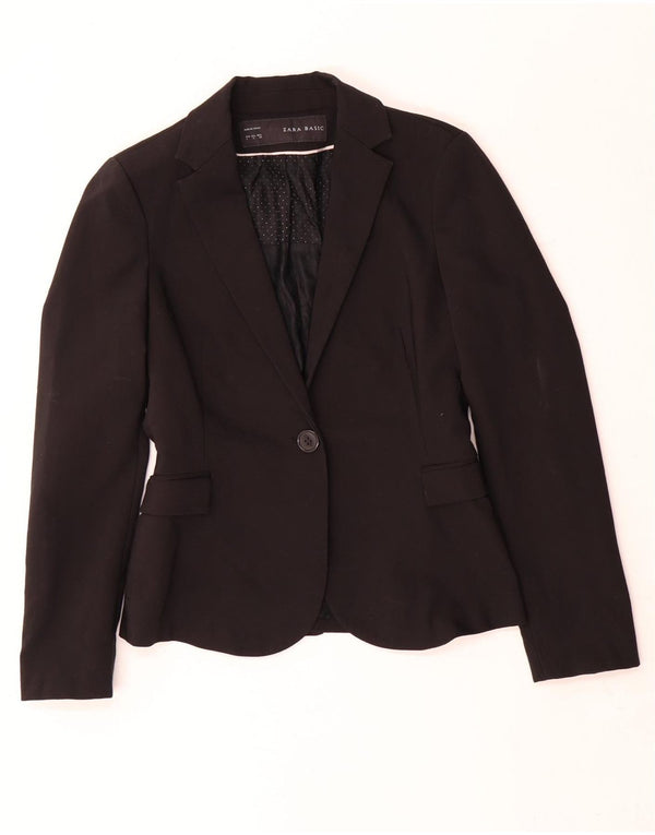 Zara Mujer Chaqueta Blazer De 1 Botón UK 10 Small Poliéster Negro