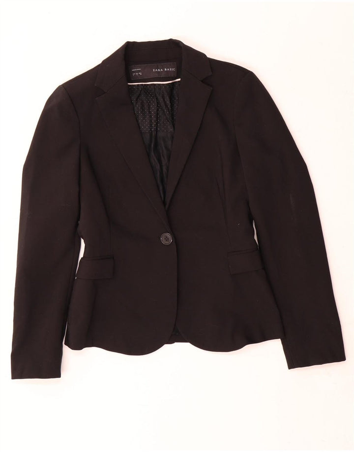 Zara Mujer Chaqueta Blazer De 1 Botón UK 10 Small Poliéster Negro