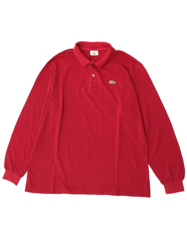 Lacoste Polo de manga larga para hombre talla 7 2XL algodón burdeos