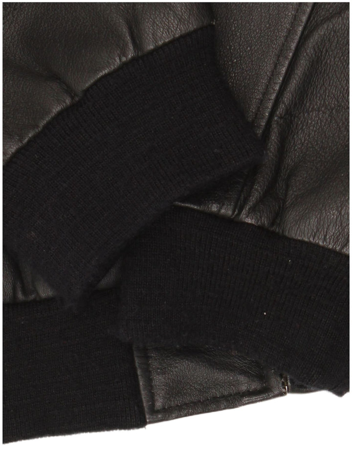 Henry Morell Chaqueta de cuero bomber para hombre EU 48 Cuero negro mediano