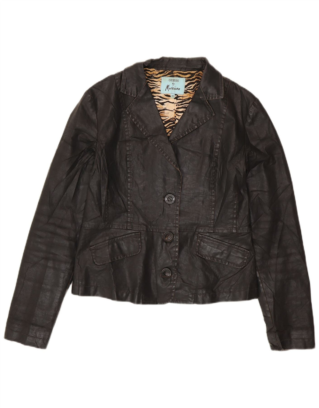 GUESS BY MARCIANO Chaqueta tipo blazer corta con 3 botones para mujer IT 46 Grande Negro