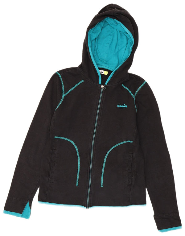 Diadora Sudadera con capucha y cremallera para mujer UK 40 Mediano Negro Colorblock Algodón