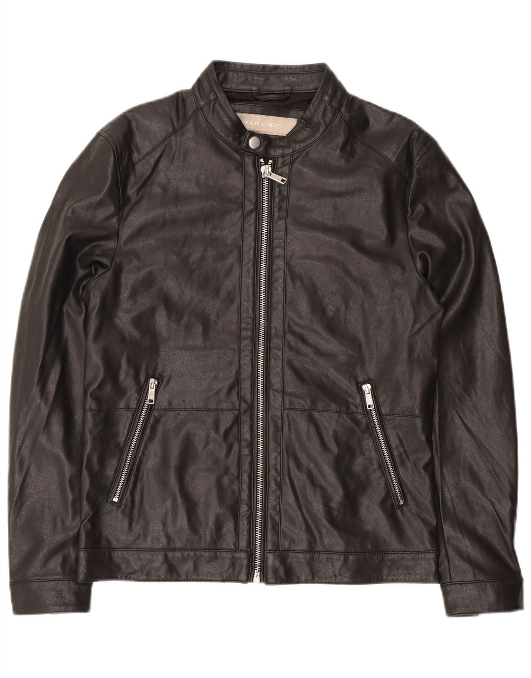 Zara Chaqueta De Cuero Para Hombre UK 38 Mediana Negra