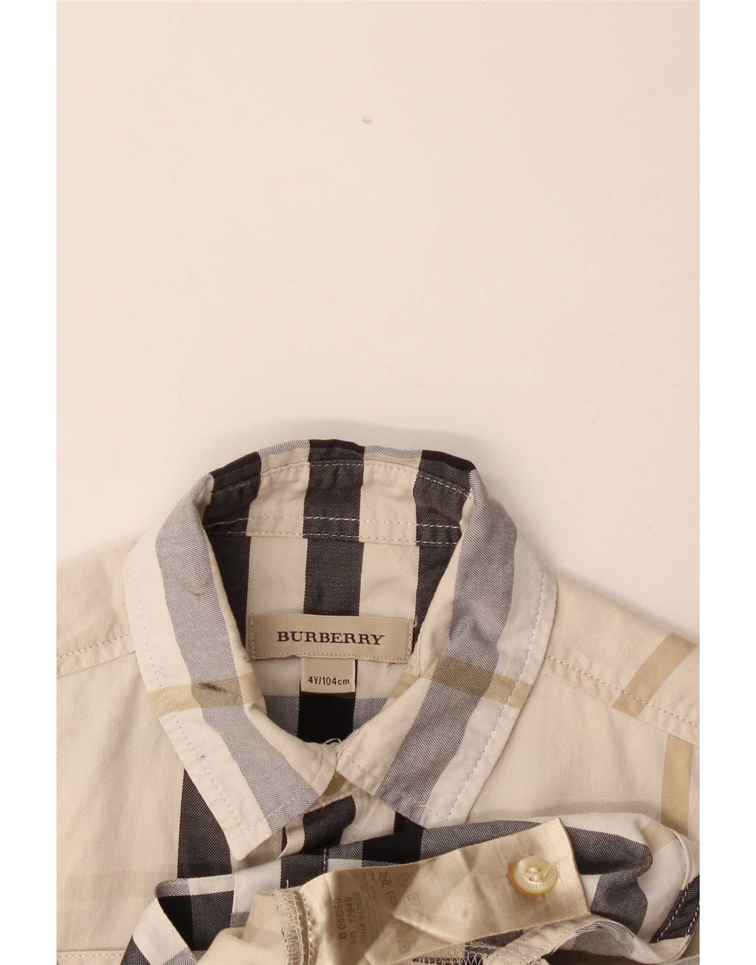 Burberry Camisa Manga Corta Niño 3-4 Años Cuadros Beige