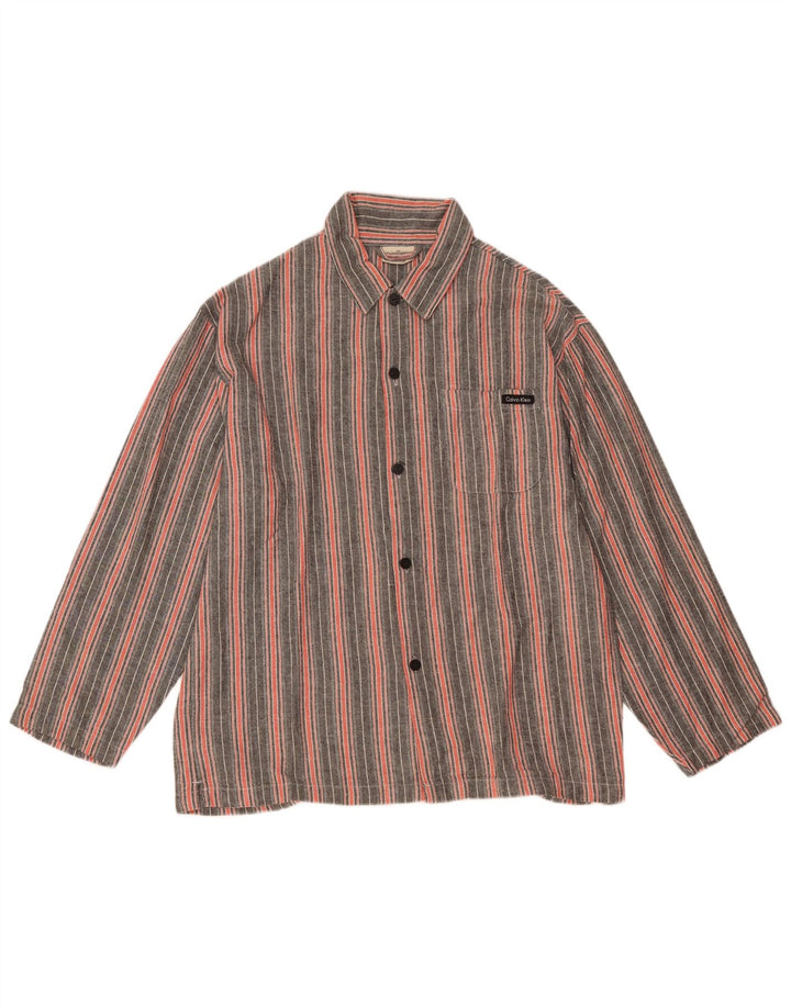 CALVIN KLEIN Camisa holgada de hombre de algodón a rayas gris pequeña