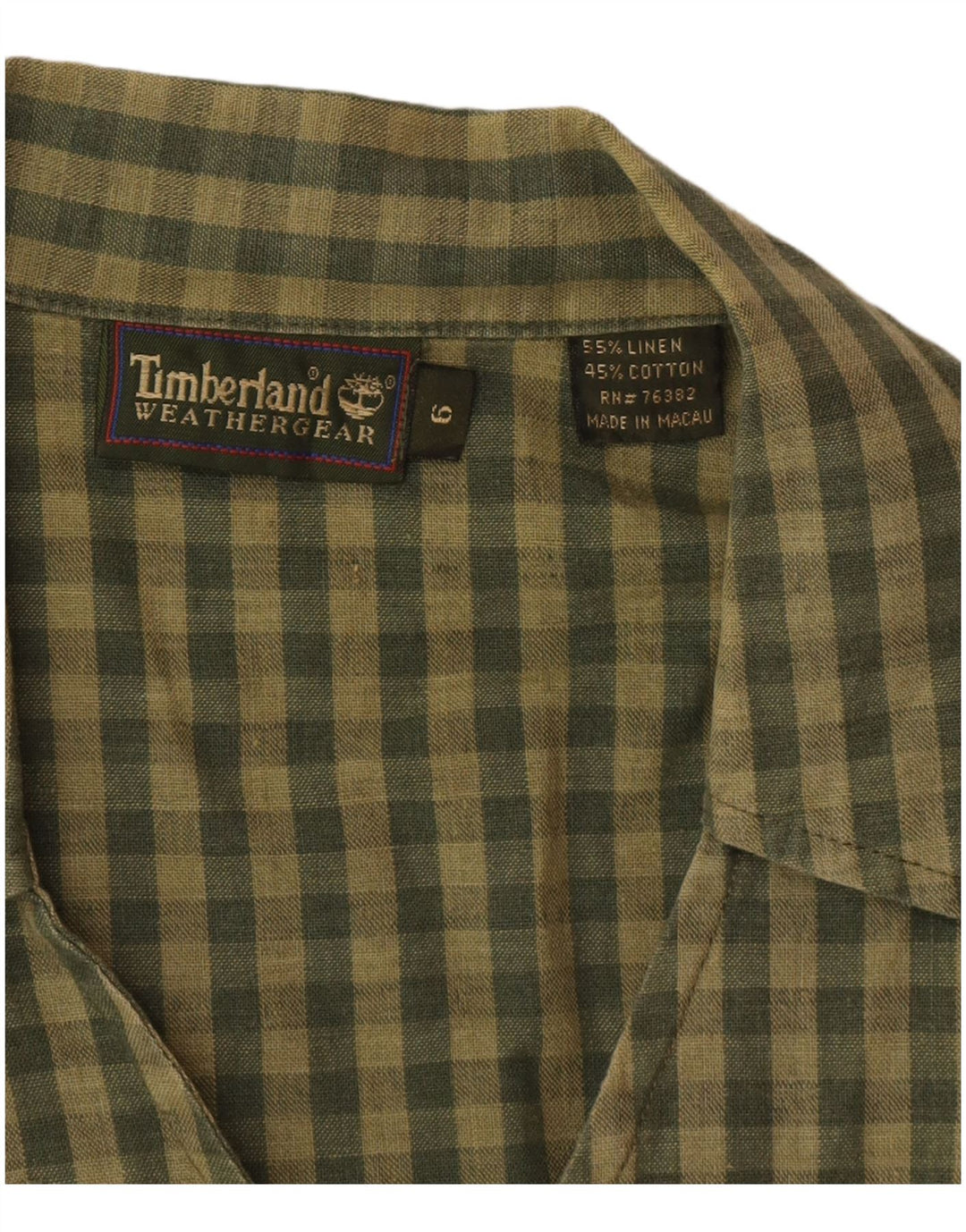 Timberland Blusa sin mangas para mujer US 6 Medium Khaki Gingham Linen