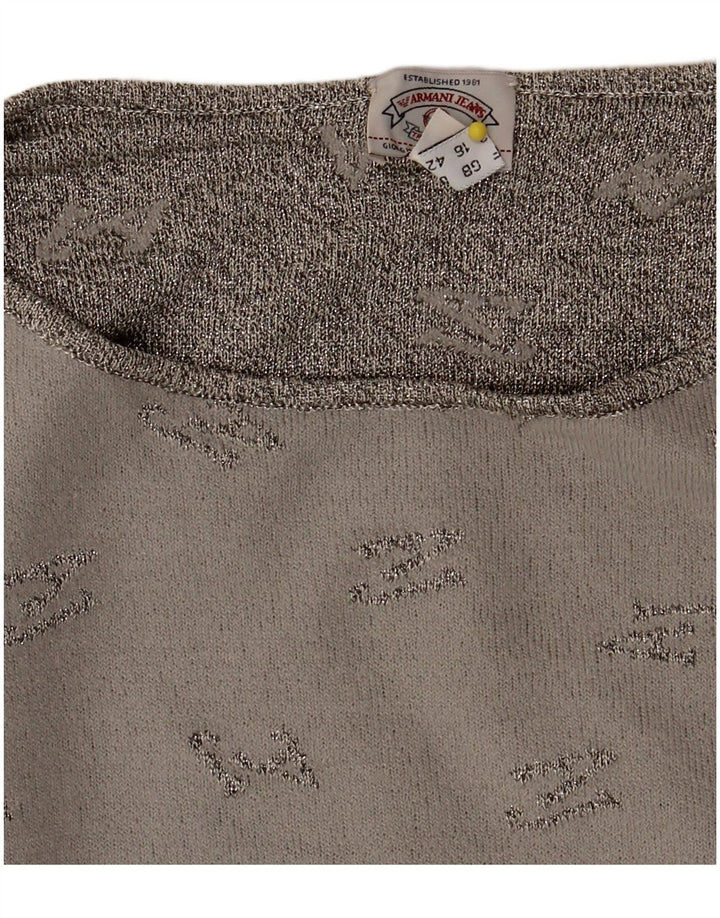 ARMANI JEANS Womens Crop Vest Top UK 16 Large Grey Spotted