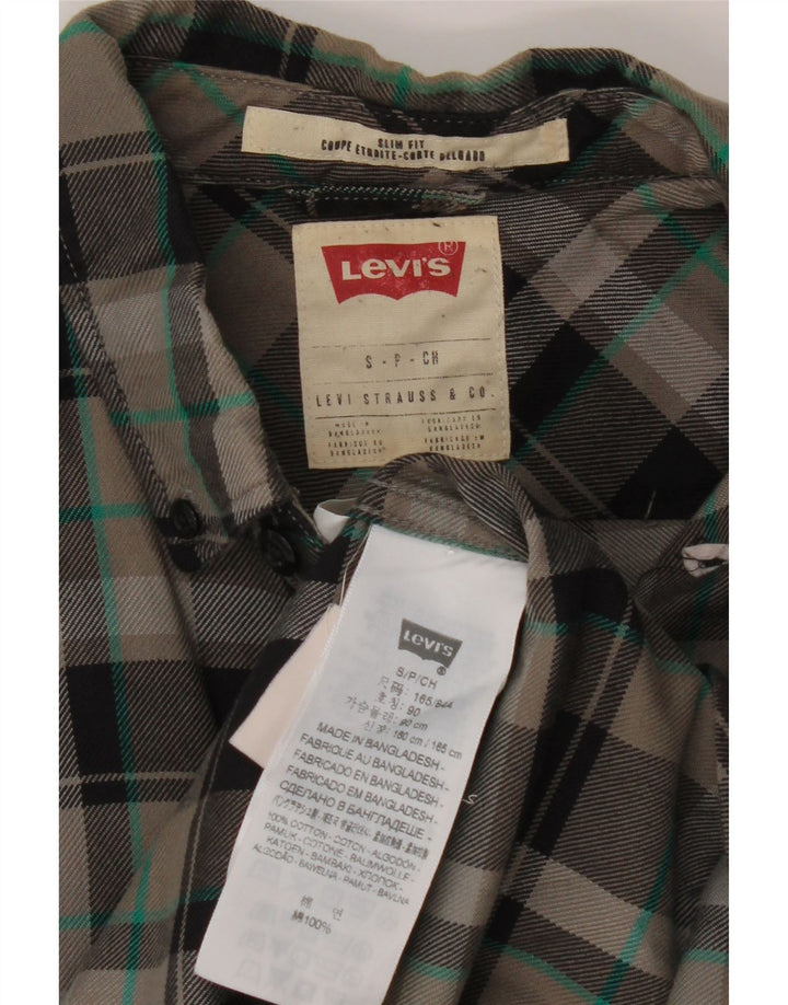 Levi's Camisa de franela slim fit de algodón a cuadros grises pequeños para hombre